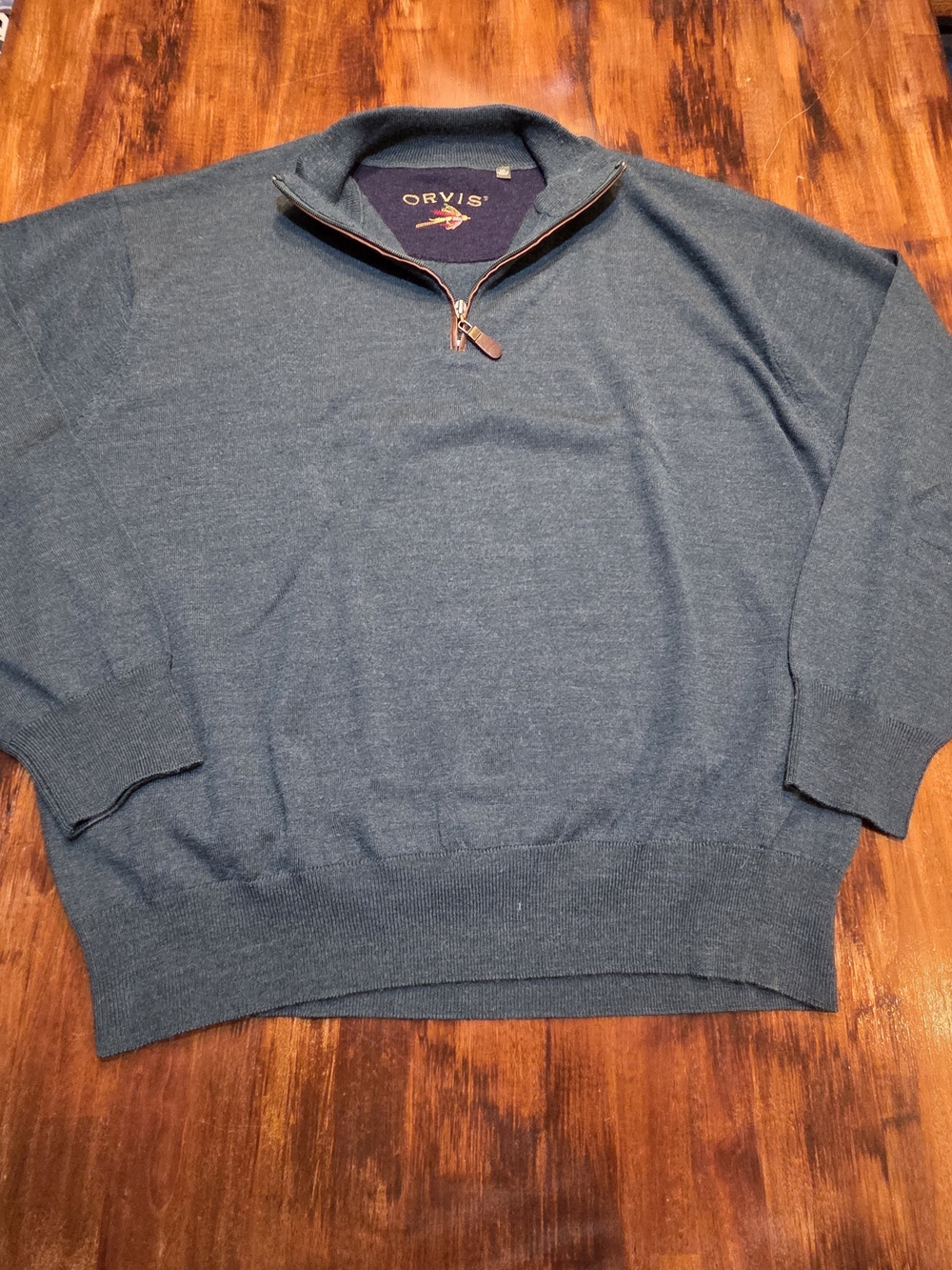 Orvis Men's Quarter-Zip Sweater - Teal Gray